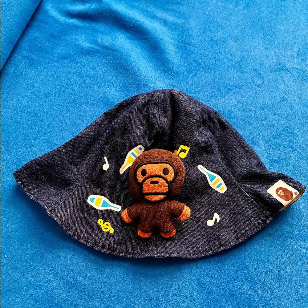 Bape Kids Navy Bucket Hat with Brown Ape Toy Patch
